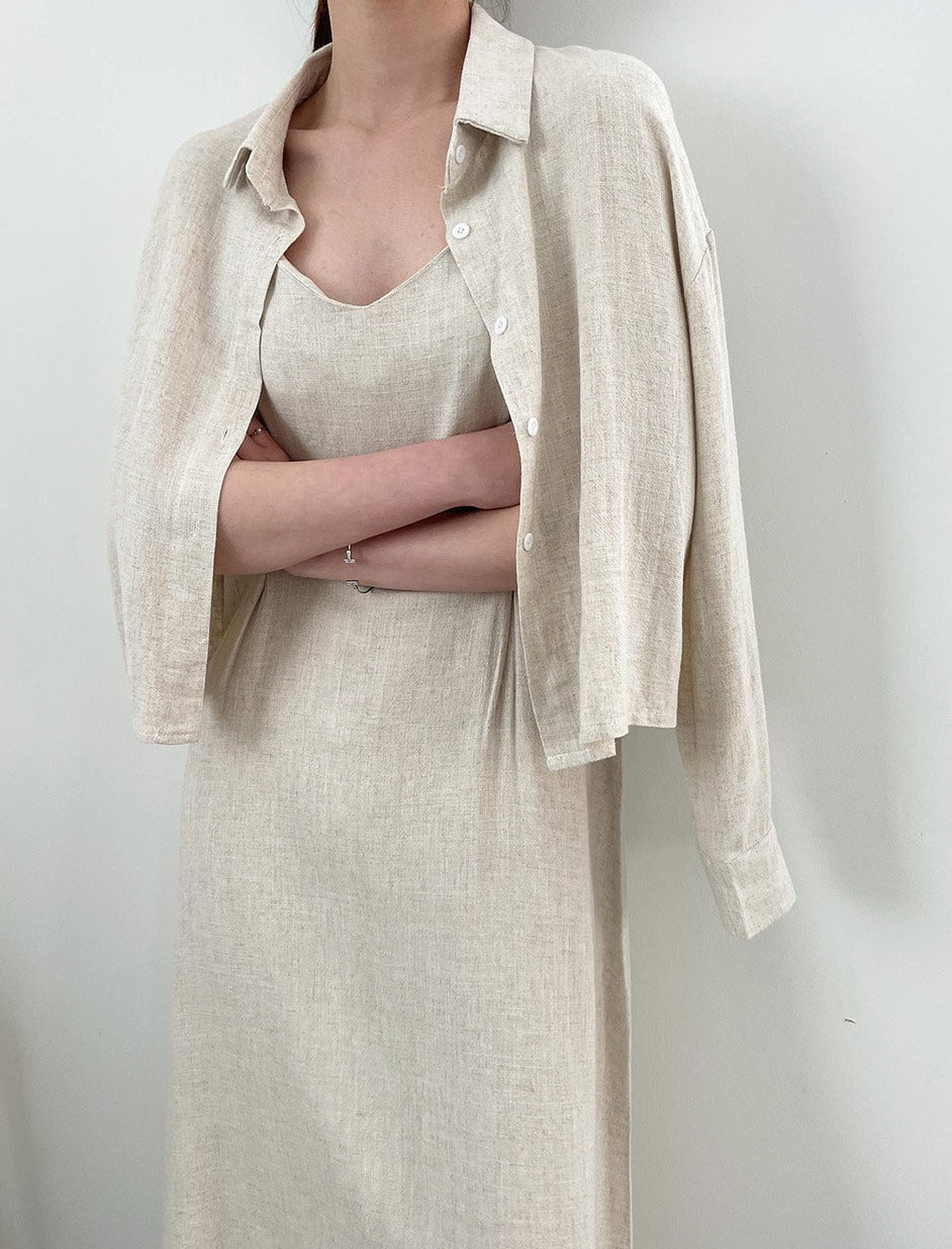 Linen jacket & dress set Black / One Size Linen jacket & dress set Black / One Size