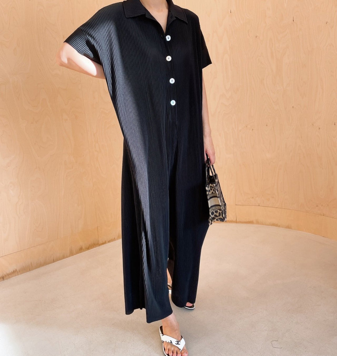 Pleated** Button Down Wide Jumpsuit