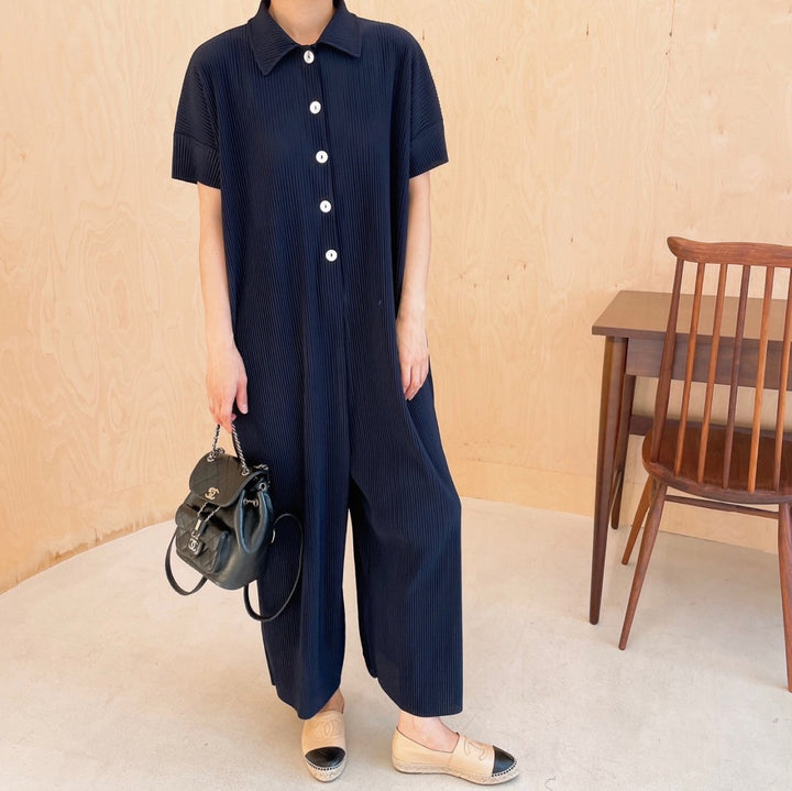 Pleated** Button Down Wide Jumpsuit