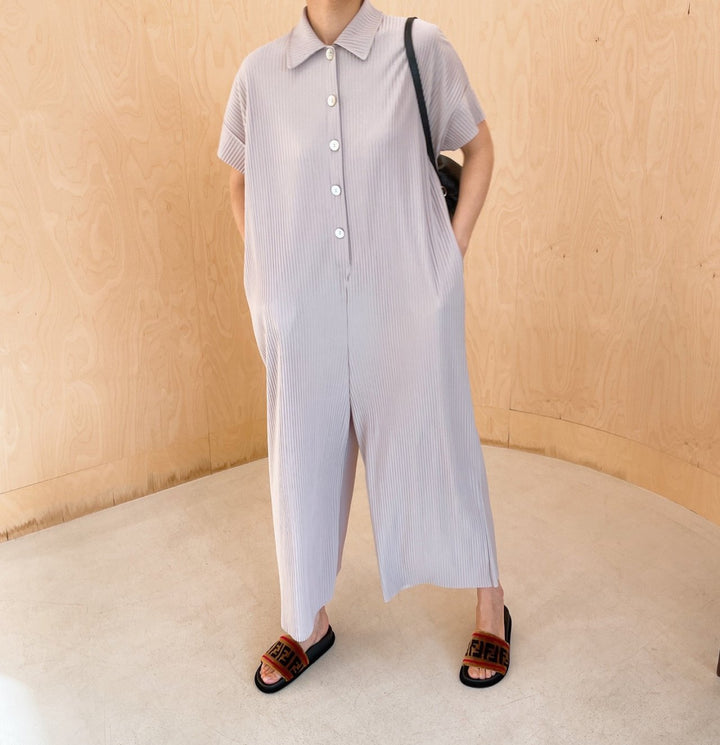 Pleated** Button Down Wide Jumpsuit