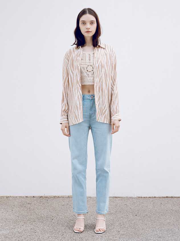 Crop Straight Jeans - Light Blue