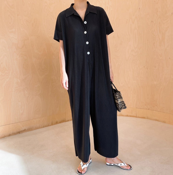 Pleated** Button Down Wide Jumpsuit