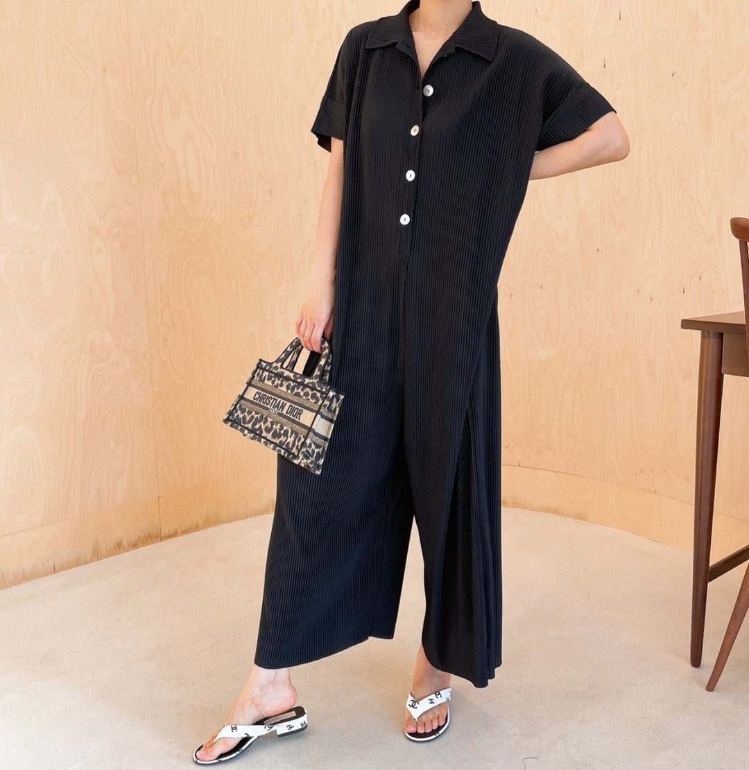 Pleated** Button Down Wide Jumpsuit