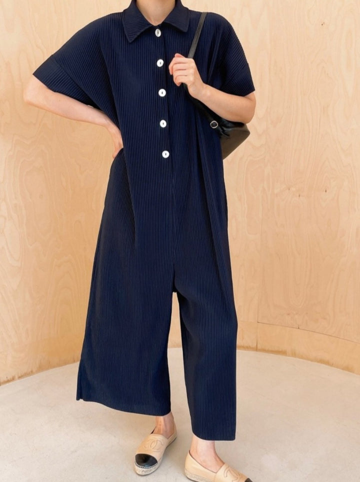 Pleated** Button Down Wide Jumpsuit