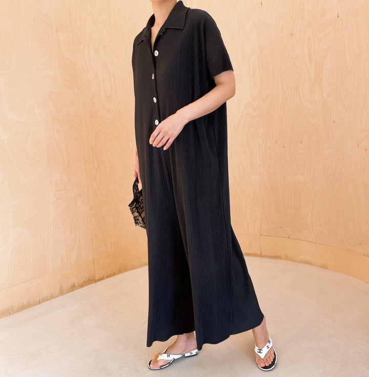 Pleated** Button Down Wide Jumpsuit