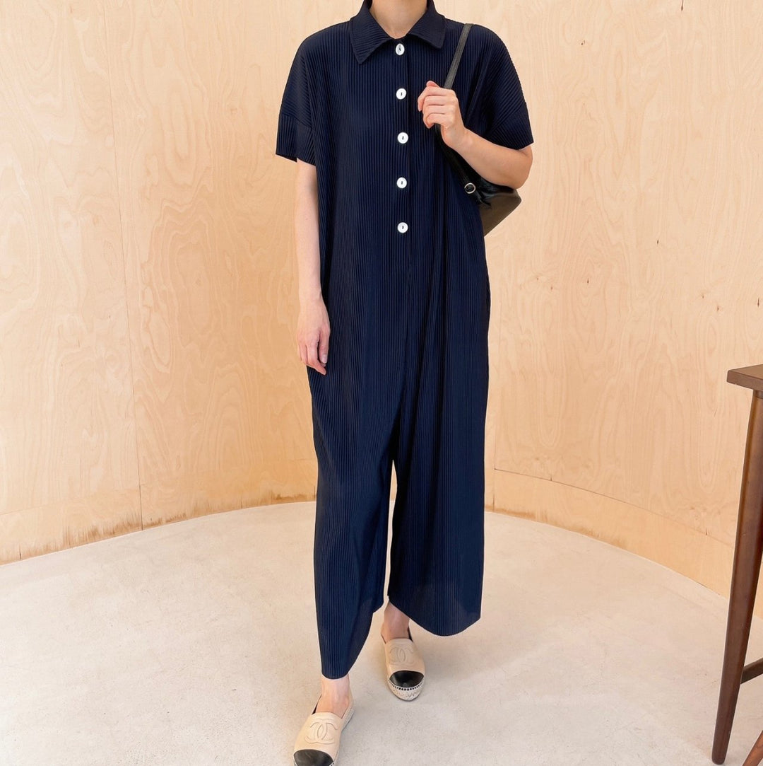 Pleated** Button Down Wide Jumpsuit