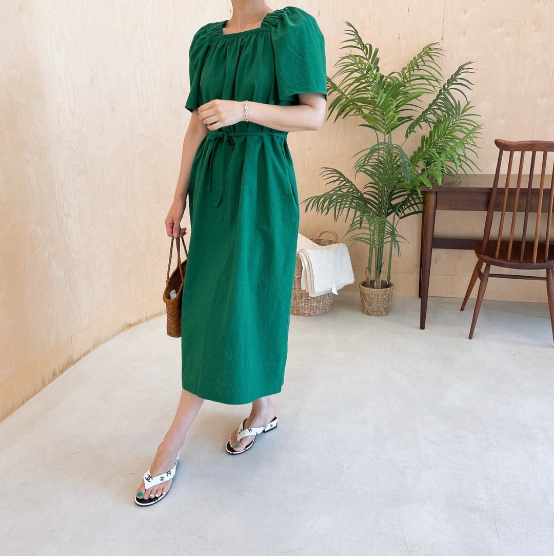 Square neck Linen Dress