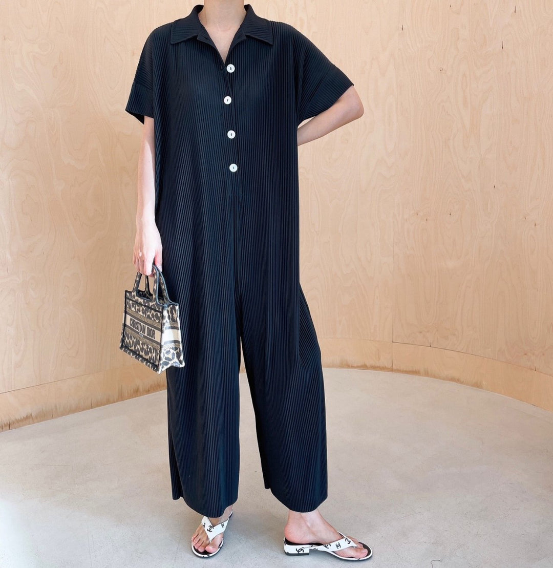 Pleated** Button Down Wide Jumpsuit