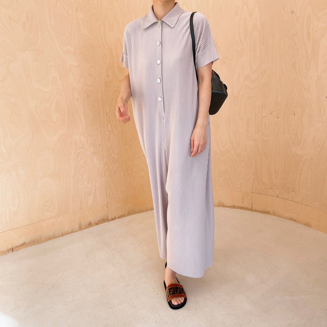 Pleated** Button Down Wide Jumpsuit