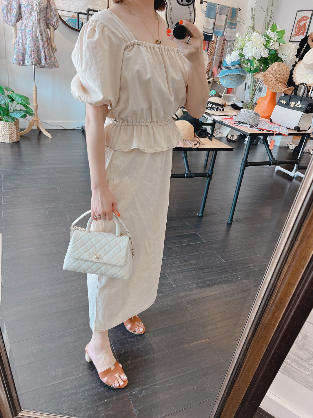 Linen Square neck Blouse + Skirt Set up