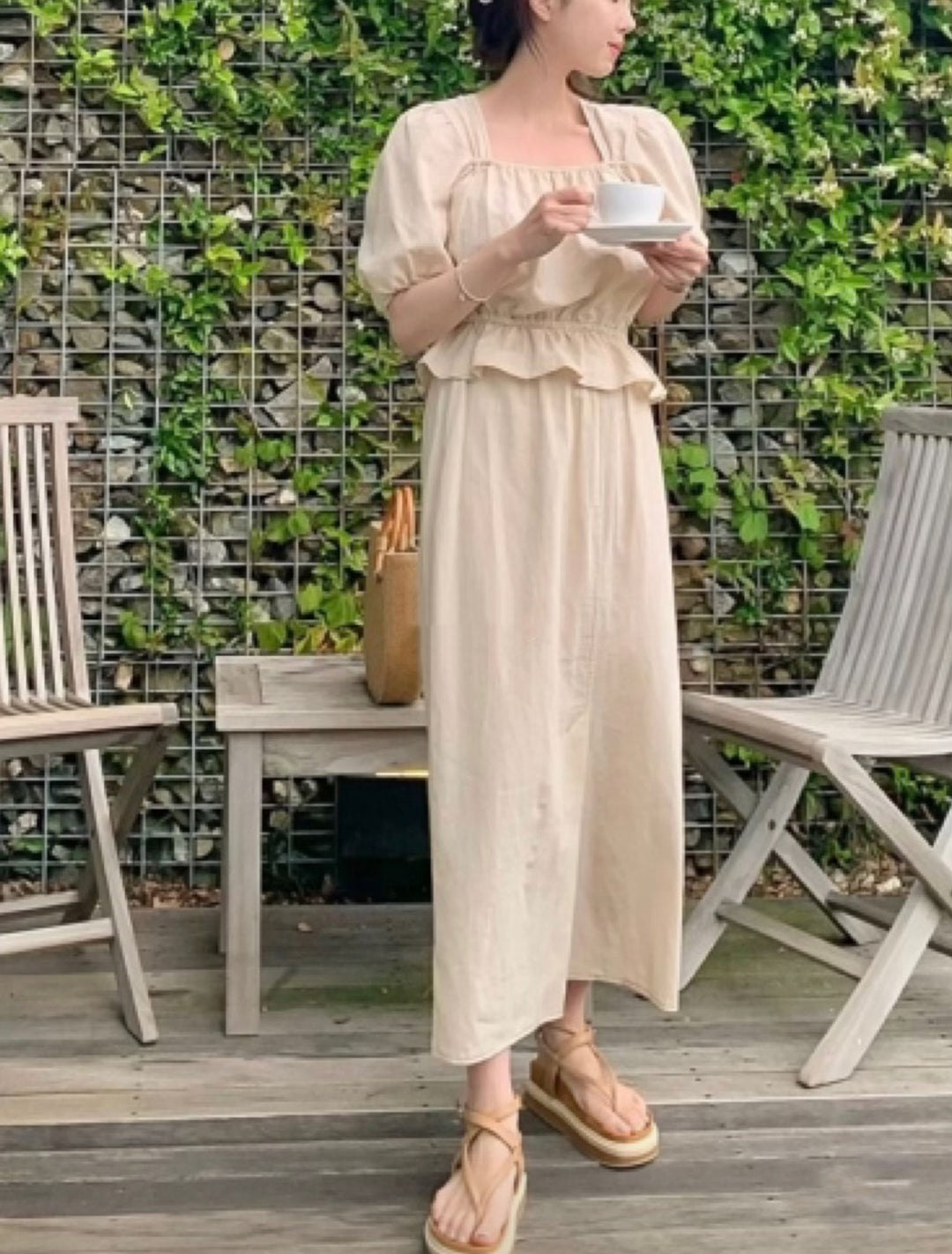 Linen Square neck Blouse + Skirt Set up