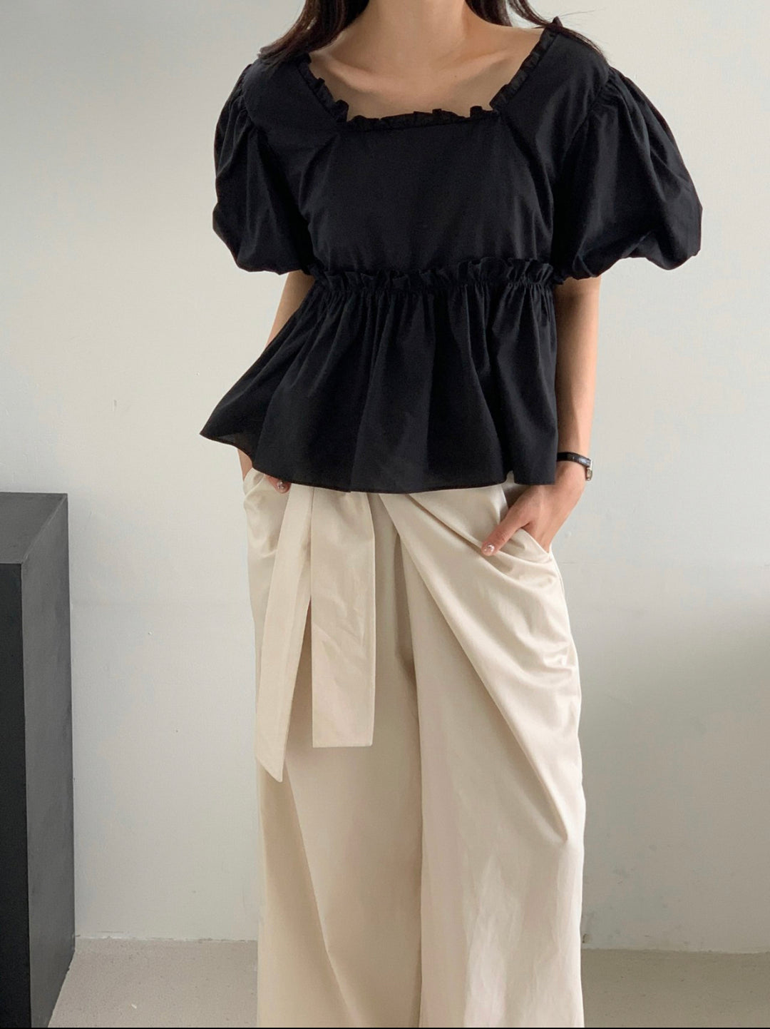 Puff Sleeve Cotton Blouse