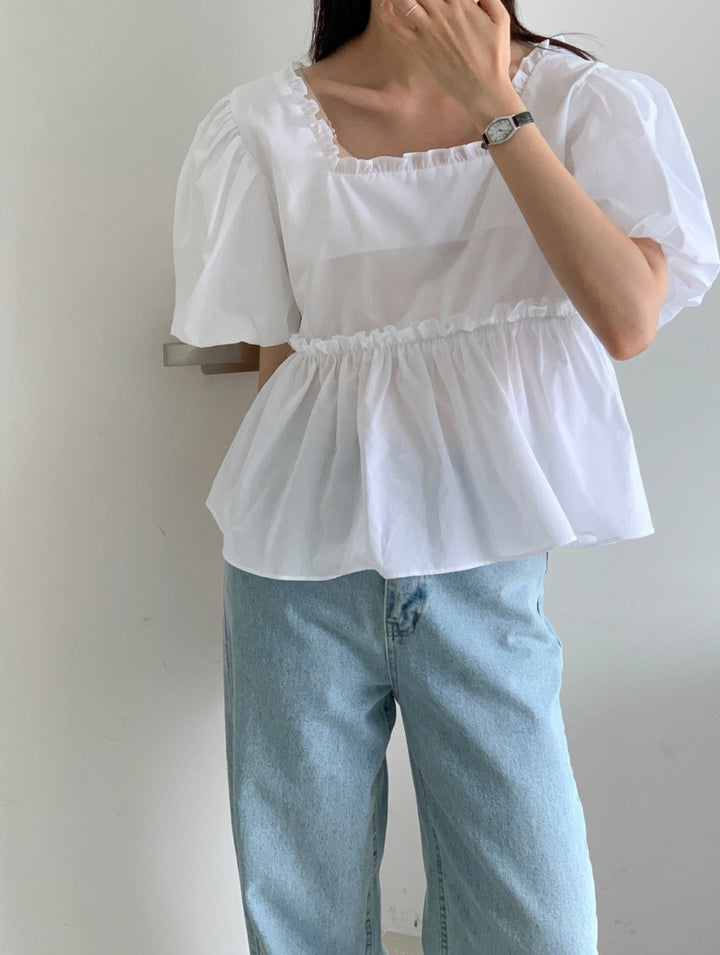 Puff Sleeve Cotton Blouse