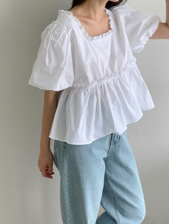 Puff Sleeve Cotton Blouse