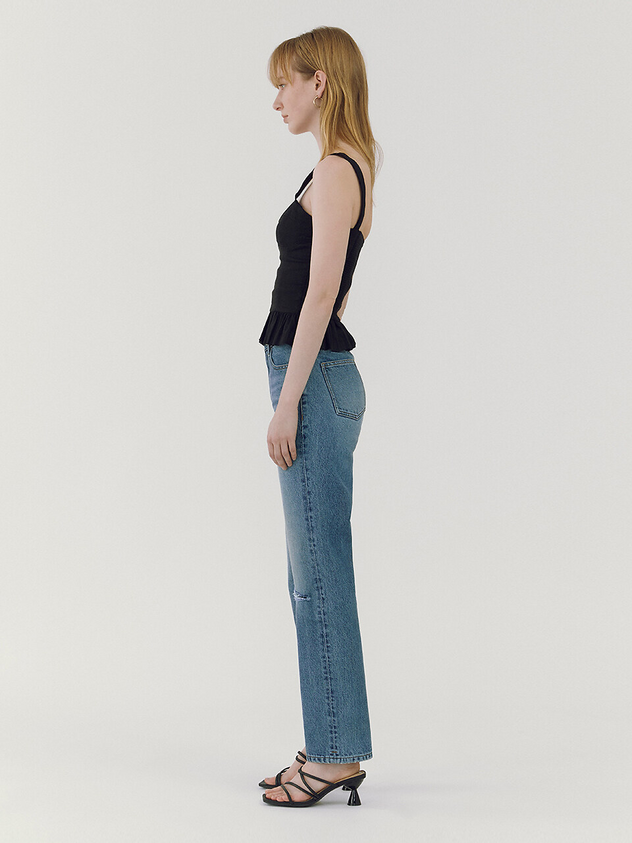 Straight Cropped Length Jeans - Blue