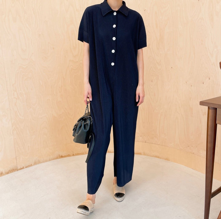 Pleated** Button Down Wide Jumpsuit