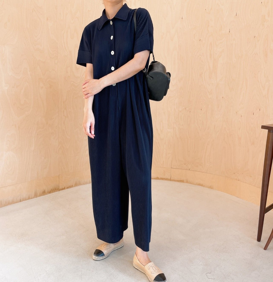 Pleated** Button Down Wide Jumpsuit