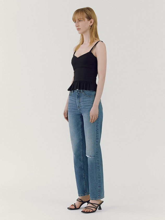 Straight Cropped Length Jeans - Blue