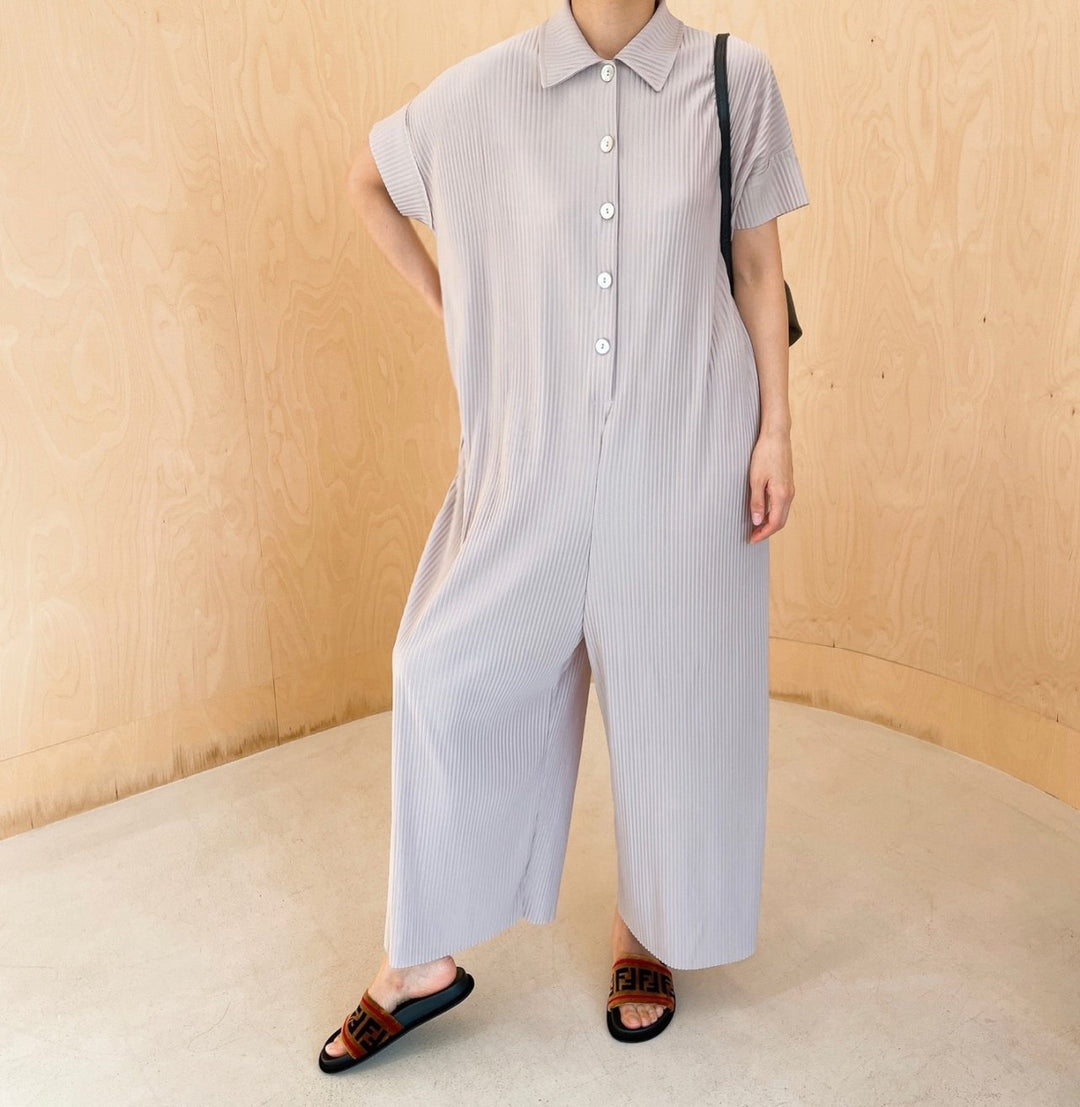 Pleated** Button Down Wide Jumpsuit