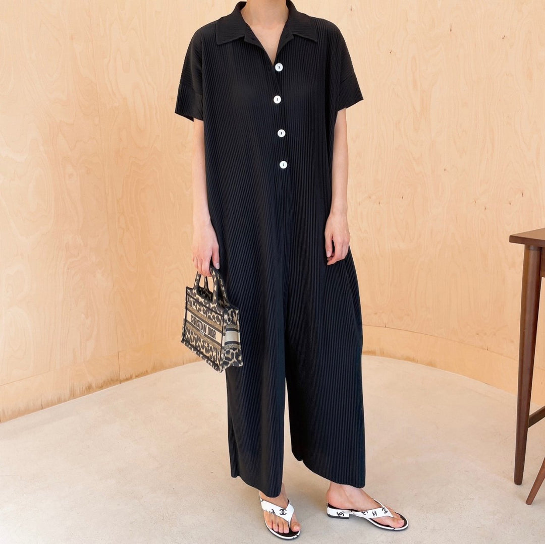 Pleated** Button Down Wide Jumpsuit