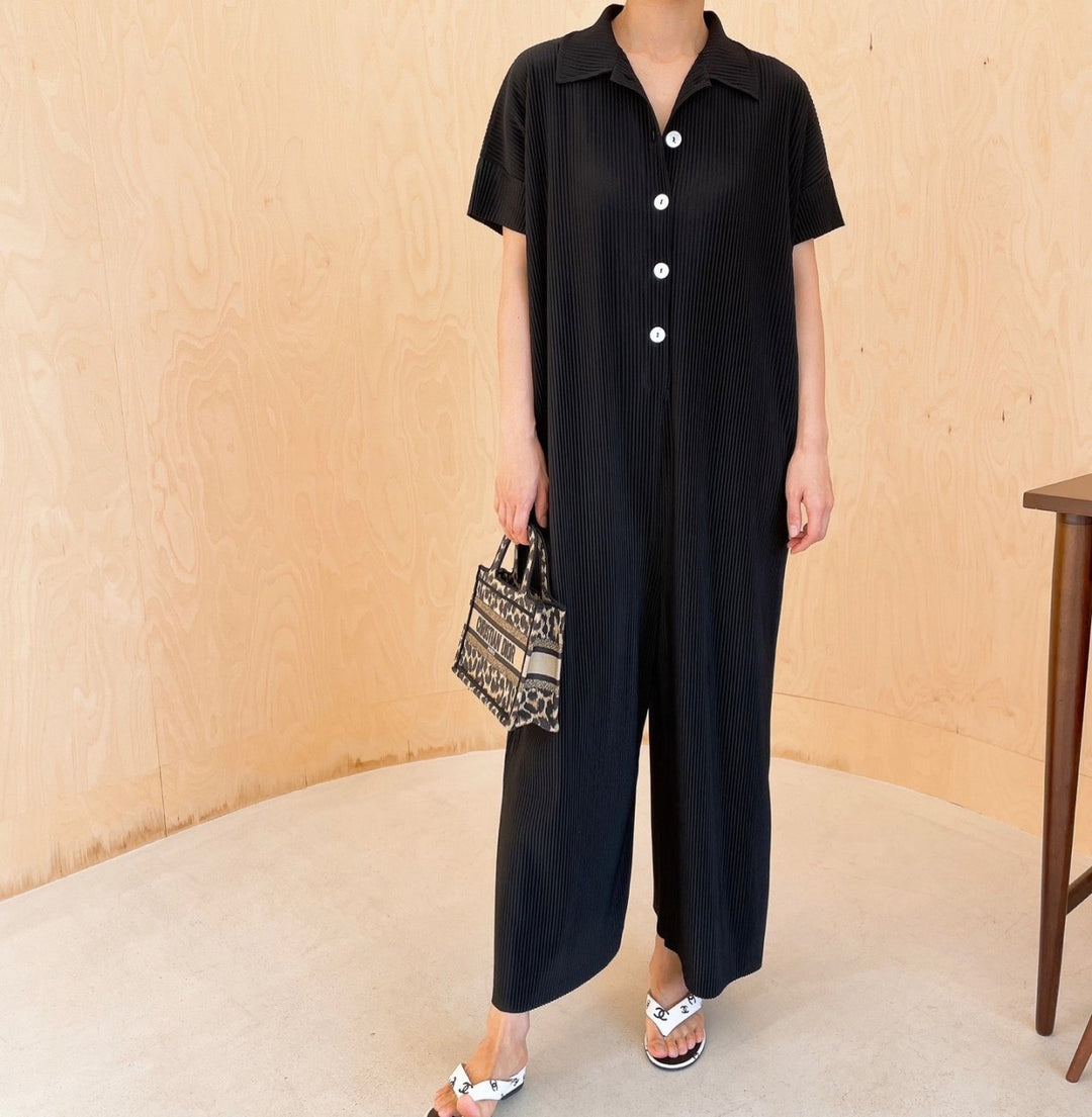 Pleated** Button Down Wide Jumpsuit