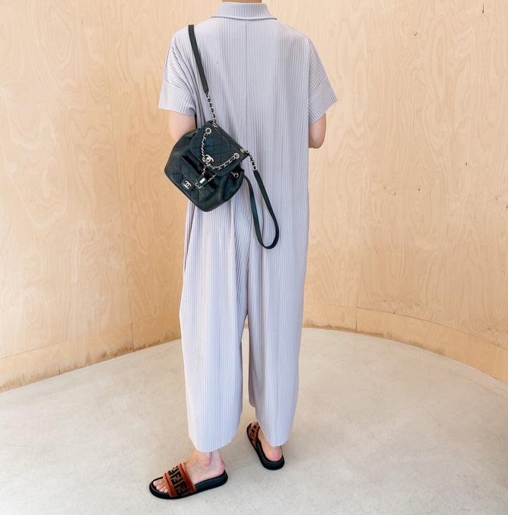 Pleated** Button Down Wide Jumpsuit