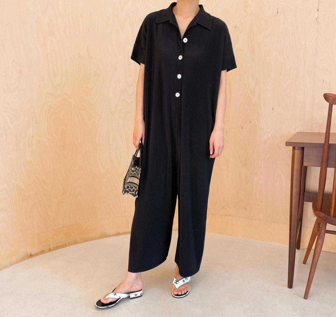 Pleated** Button Down Wide Jumpsuit