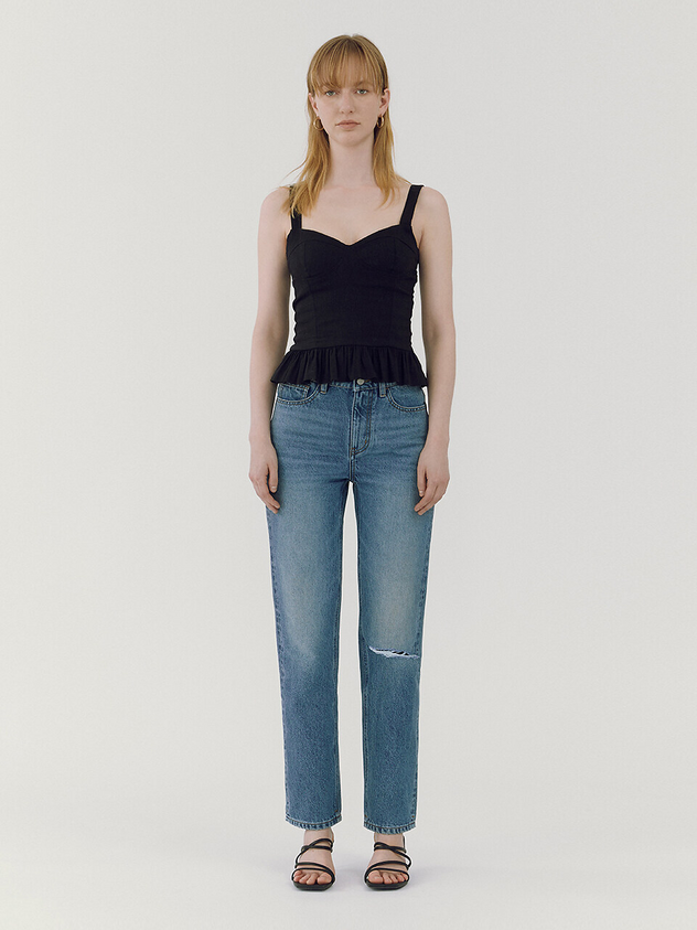 Straight Cropped Length Jeans - Blue