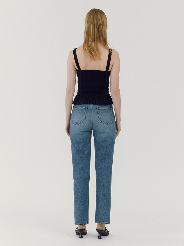 Straight Cropped Length Jeans - Blue