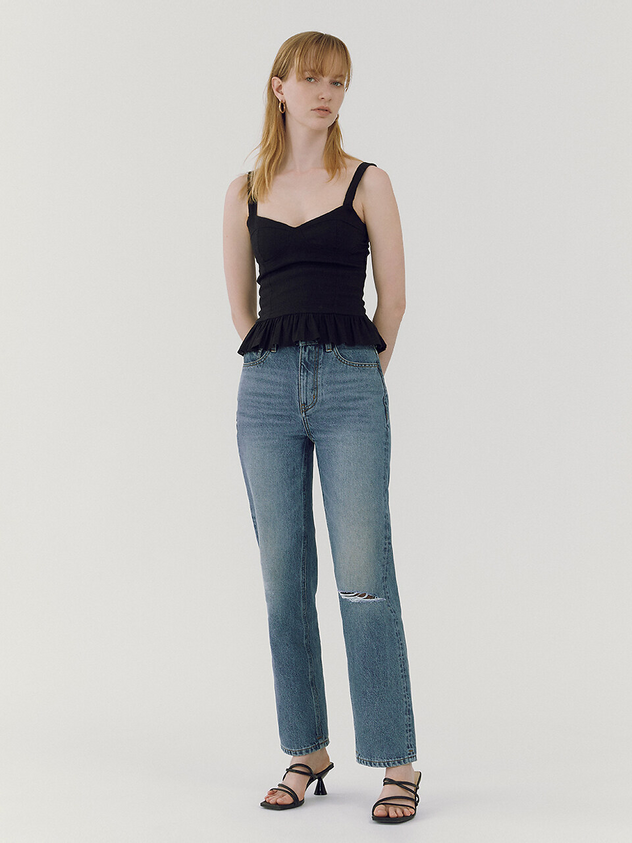 Straight Cropped Length Jeans - Blue