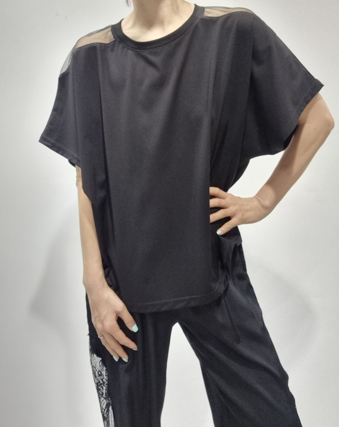 Mesh Shoulder Tencel T-shirt