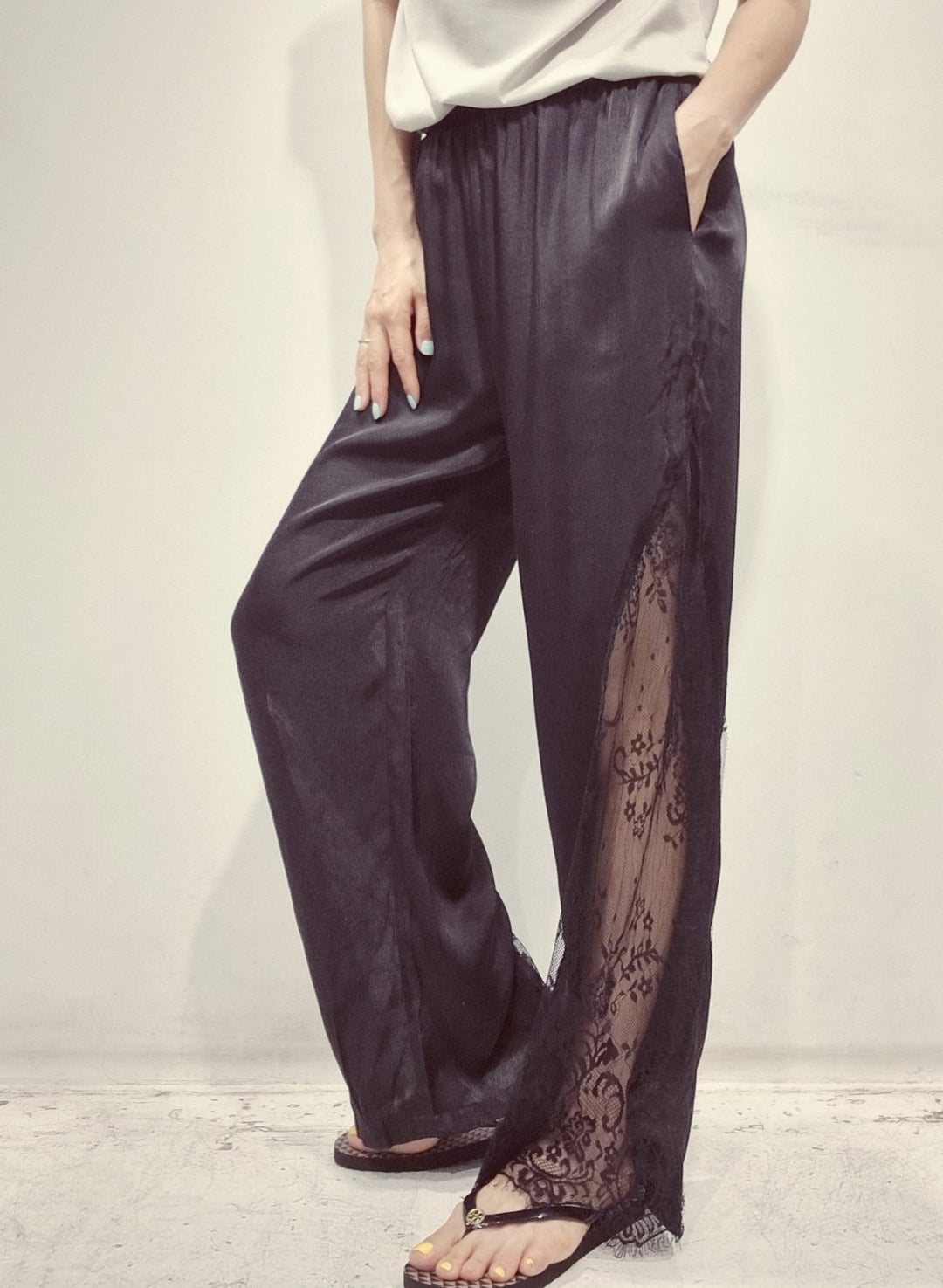 Lace trimmed Satin Pants