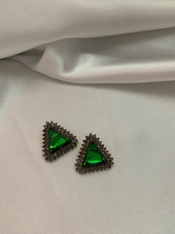 Green Triangle Earrings