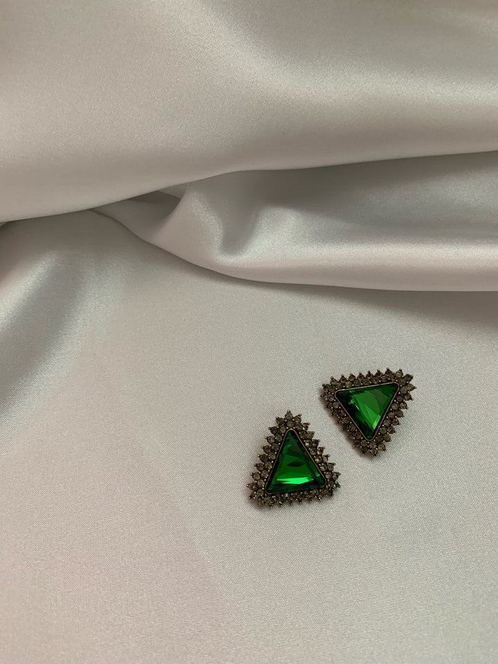 Green Triangle Earrings