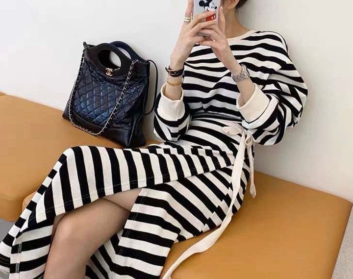 Stripe Wrap Cotton Dress