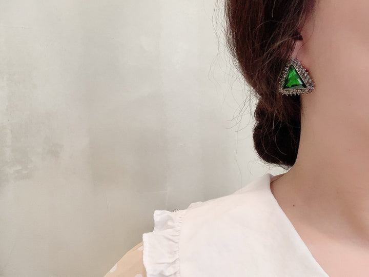 Green Triangle Earrings