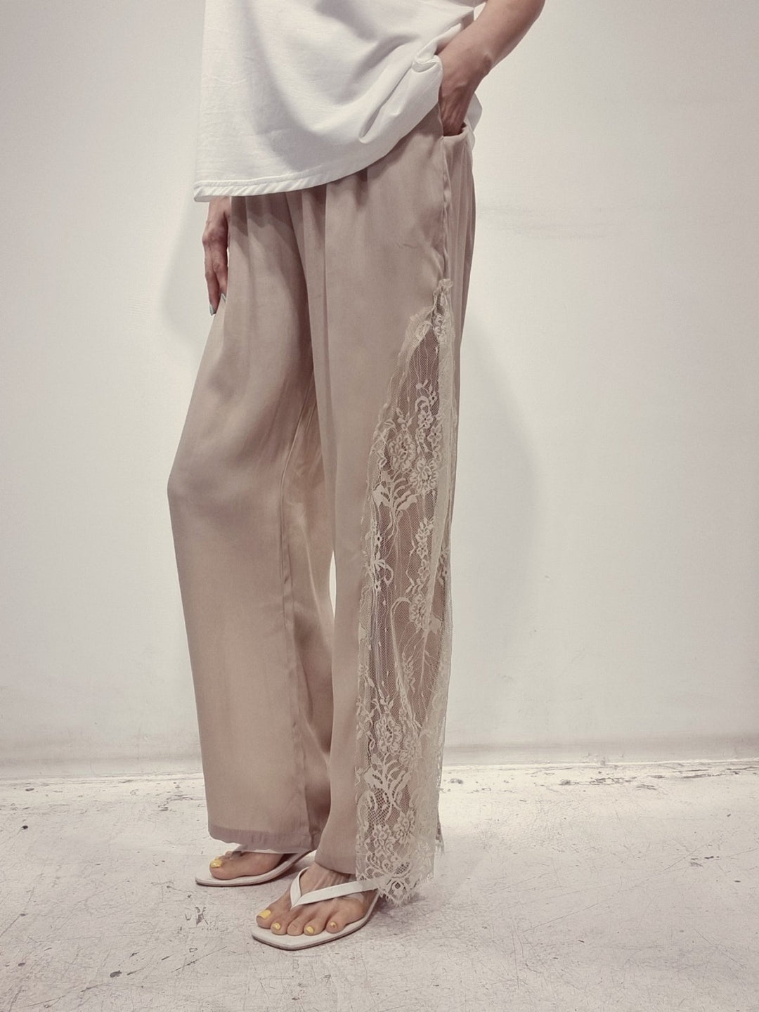 Lace trimmed Satin Pants