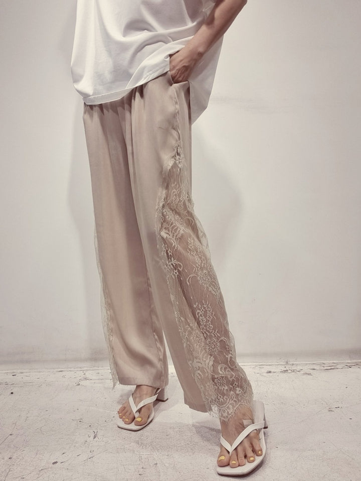 Lace trimmed Satin Pants