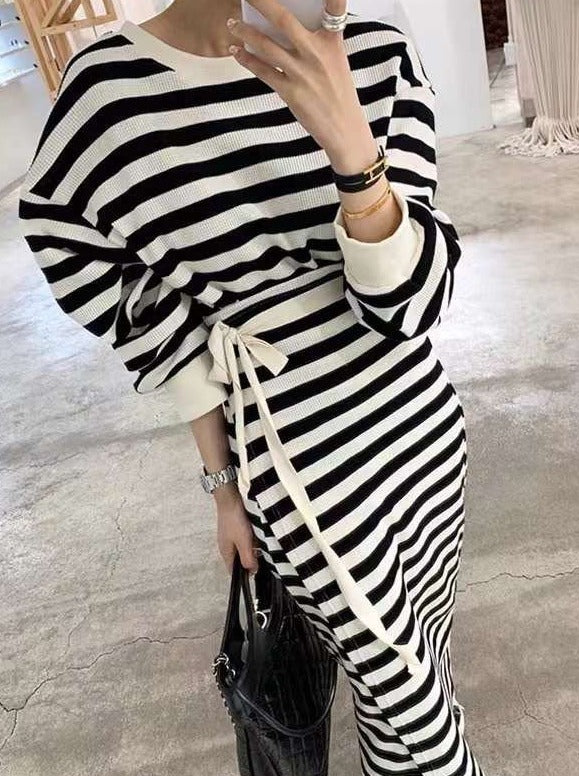 Stripe Wrap Cotton Dress