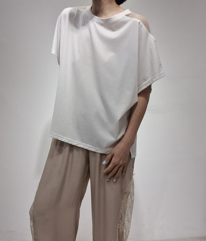 Mesh Shoulder Tencel T-shirt