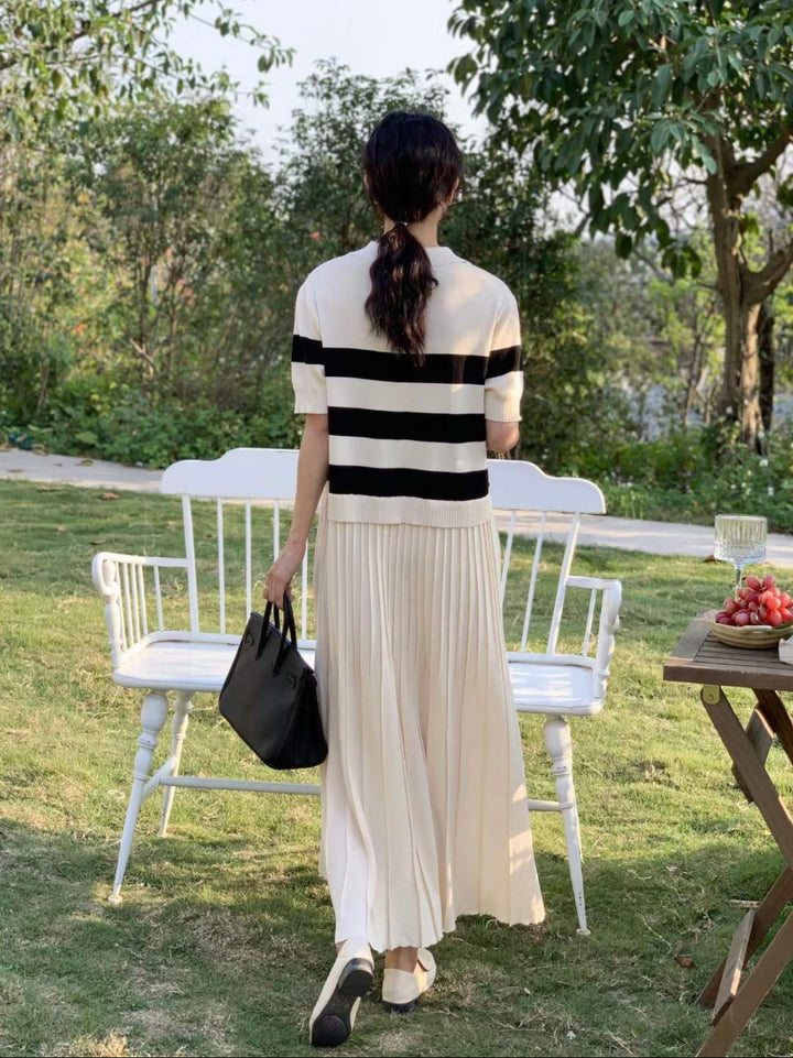 Stripe Top Pleated Dress