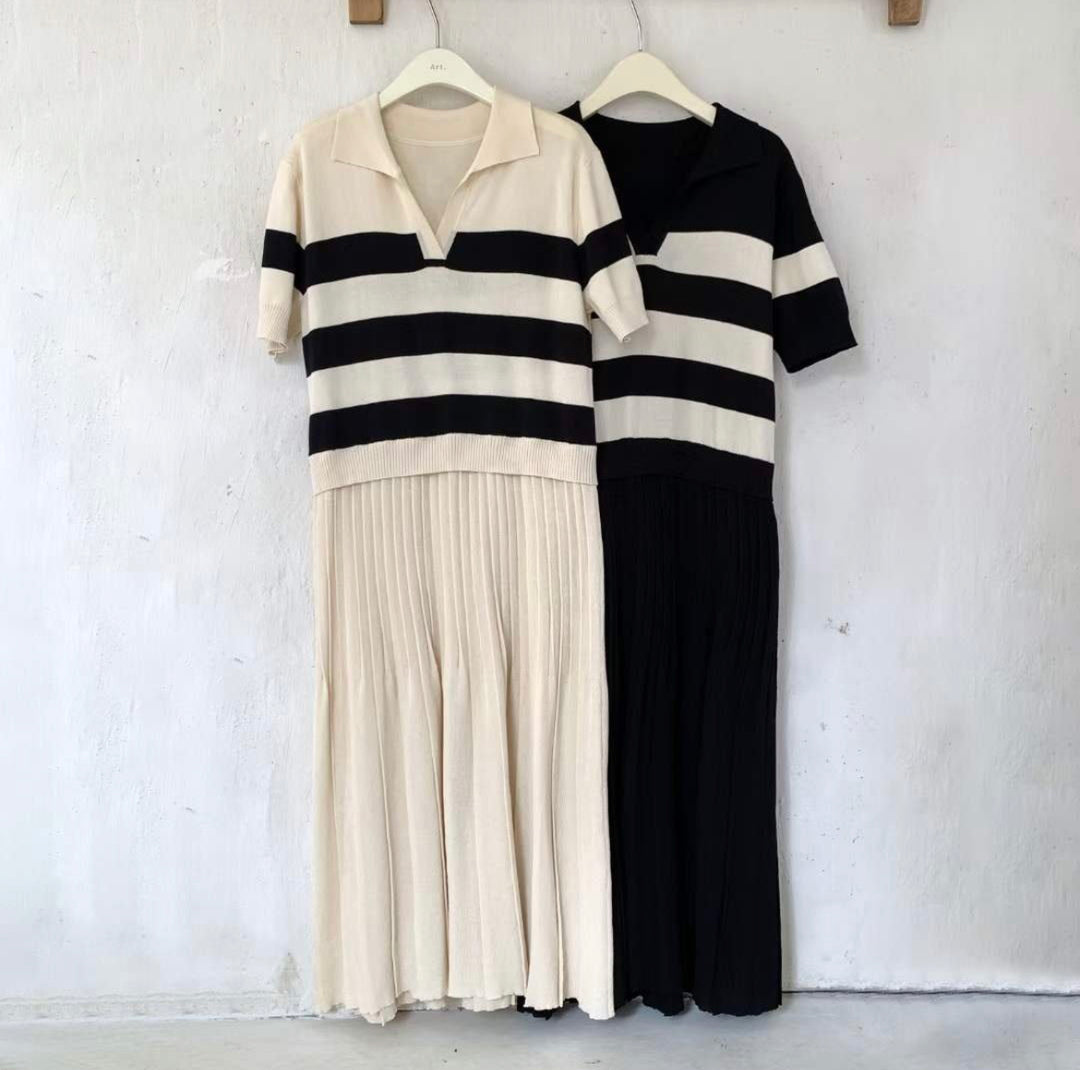 Stripe Top Pleated Dress