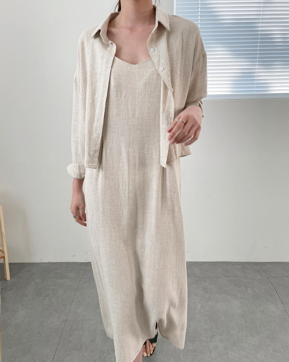 linen jacket dress SOLO Mixed striped linen jacket/dress Beige / 08-10