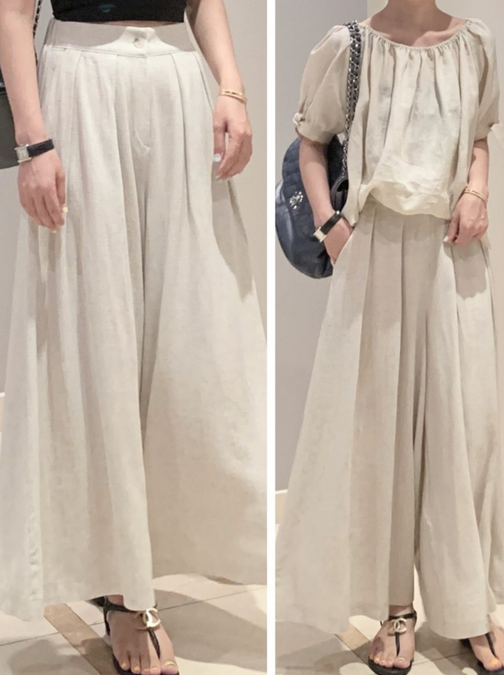 Linen Wide Skirt Pants