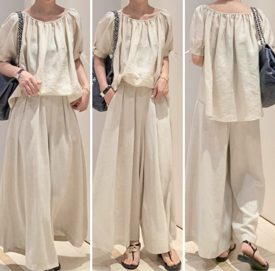 Linen Wide Skirt Pants