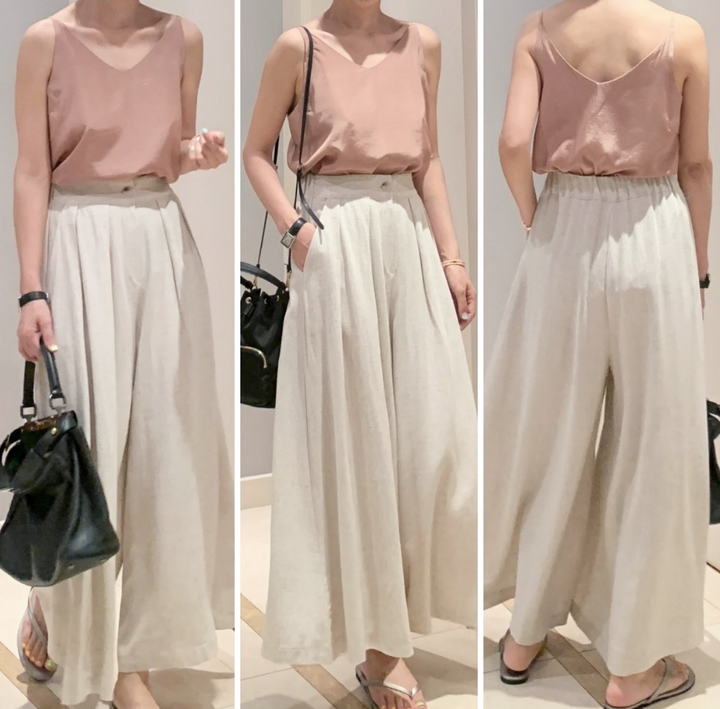 Linen Wide Skirt Pants