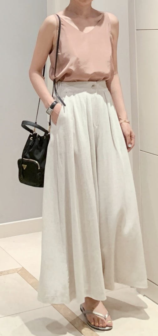 Linen Wide Skirt Pants