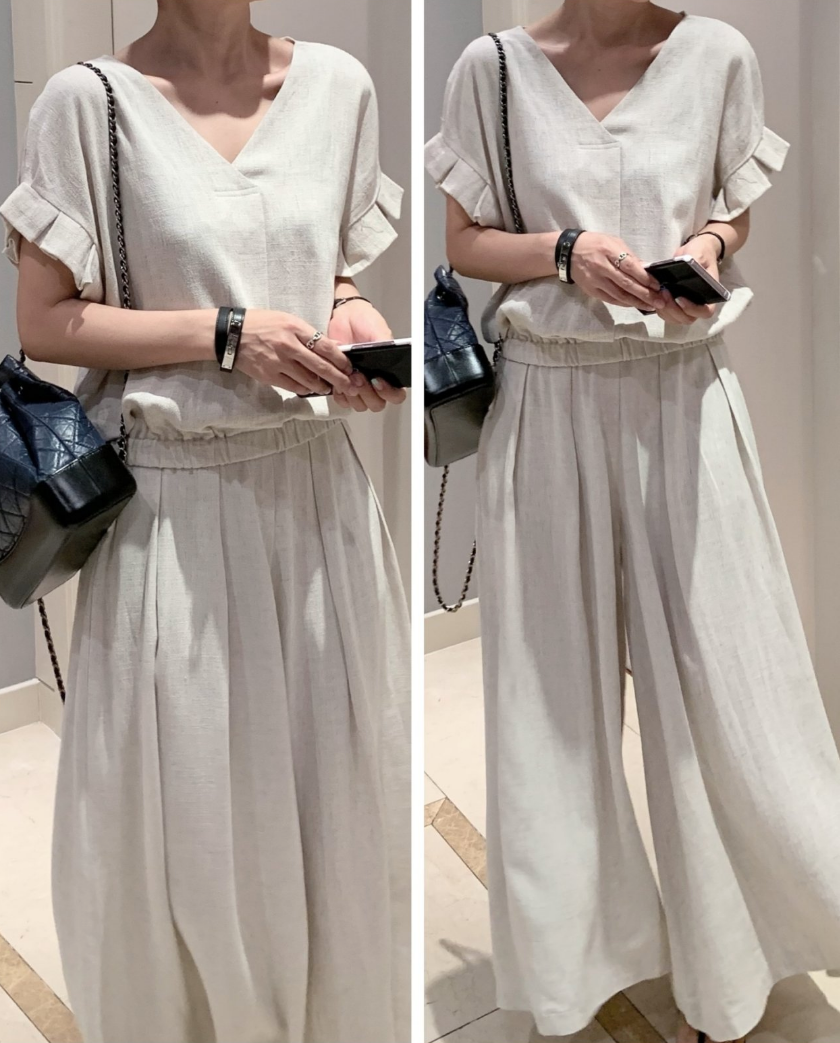 Linen Wide Skirt Pants