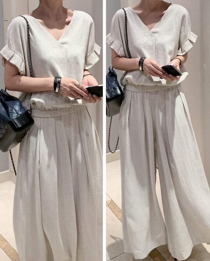 Linen Wide Skirt Pants