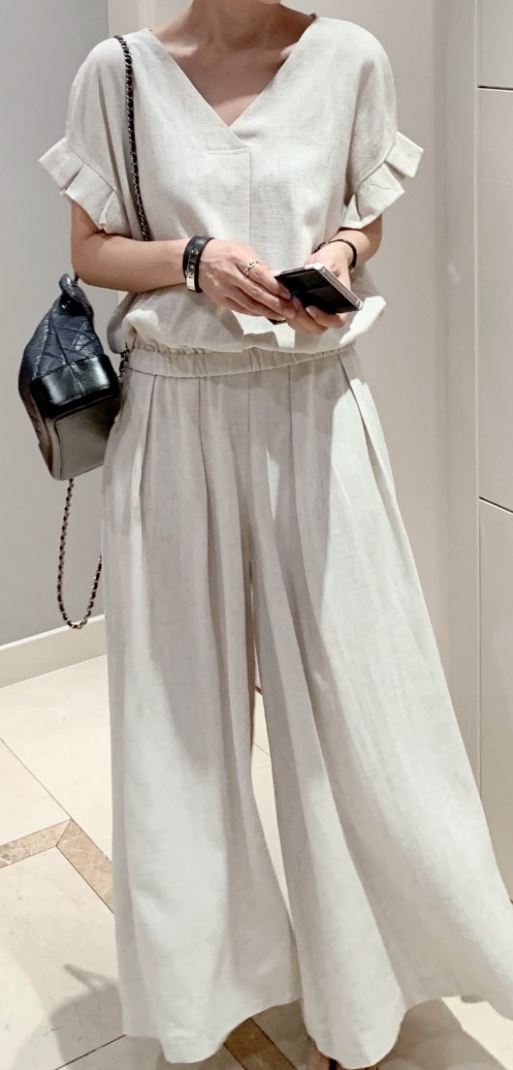 Linen Wide Skirt Pants